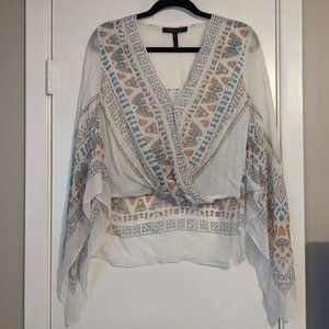 BCBG V neck bell sleeve blouse